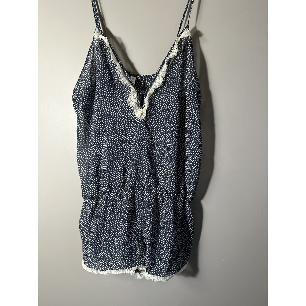 Gillian Y2K Navy Blue White Lace Frilly Romper Night Gown Size Large